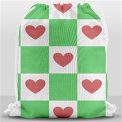 Fabric Texture Hearts Checkerboard Drawstring Bag (large)