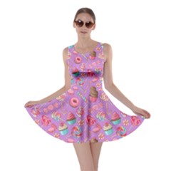 Lavendar Yummy Colorful Sweet Lollipop Candy Macaroon Cupcake Donut Seamless Skater Dress 