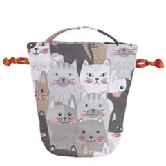 Hand Draw Cats Seamless Pattern Drawstring Bucket Bag
