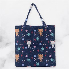 Cute Astronaut Cat With Star Galaxy Elements Seamless Pattern Grocery Tote Bag
