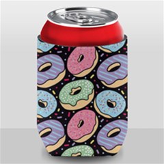 Colorful Donut Seamless Pattern On Black Vector Can Holder