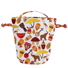 Africa Jungle Ethnic Tribe Travel Seamless Pattern Vector Illustration Drawstring Bucket Bag
