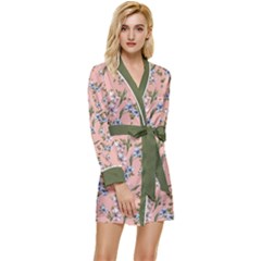 Flower Peach Blossom Long Sleeve Satin Robe
