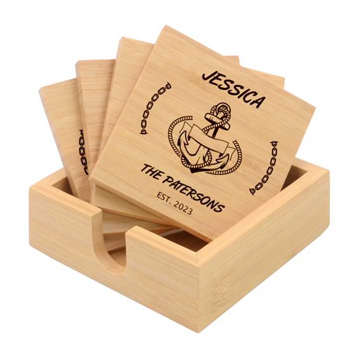Personalized Family Name Bamboo Coaster Set