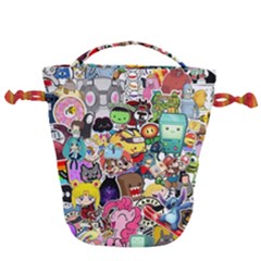 Assorted Cartoon Characters Doodle  Style Heroes Drawstring Bucket Bag