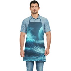Moonlight High Tide Storm Tsunami Waves Ocean Sea Kitchen Apron