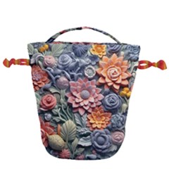 3d Flower Bloom Embossed Pattern Drawstring Bucket Bag