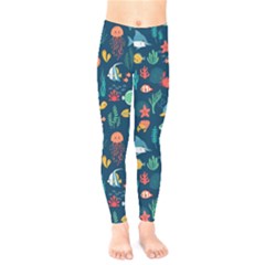 Variety Of Fish Illustration Turtle Jellyfish Art Texture Kids  Leggings
