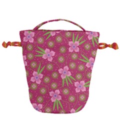 Flower Background Pattern Pink Drawstring Bucket Bag