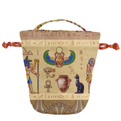 Egypt Horizontal Illustration Drawstring Bucket Bag
