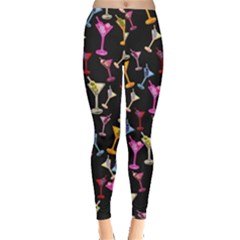 Night Black Cocktail Martini Alcohol Print Leggings 