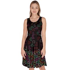 Unique Game Console Pattern Black Knee Length Skater Dress With Pockets