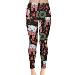 Cute Polar Bear Black Xmas Scarf Leggings