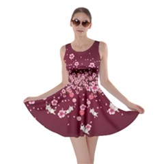 Vintage Floral Float Easter Bunny Dark Magenta Skater Dress