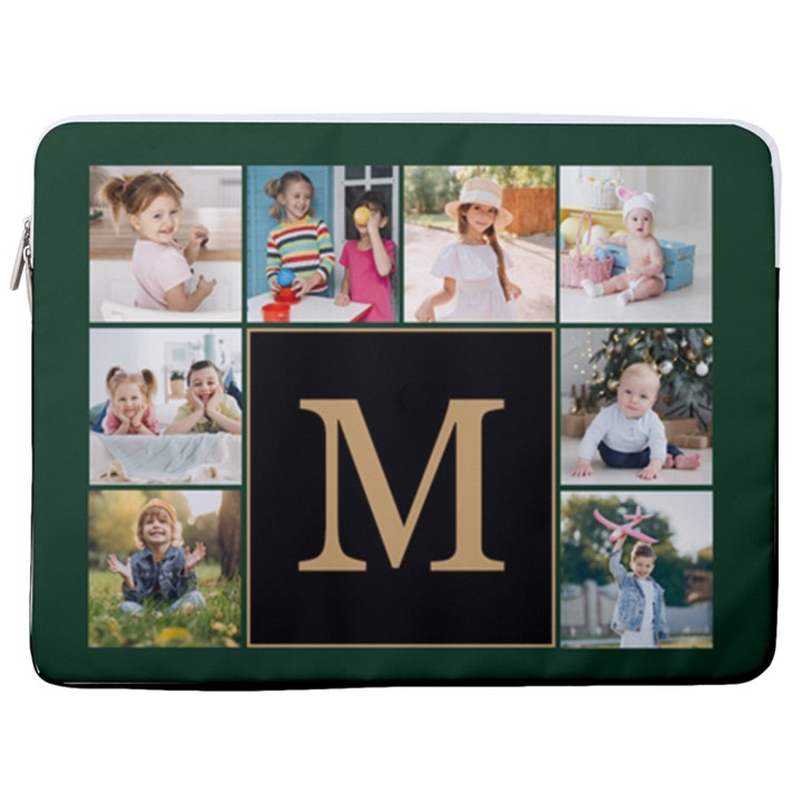 Personalized 8 Photo Initial Laptop Sleeve Case with Pocket 17  Vertical Laptop Sleeve Case With Pocket