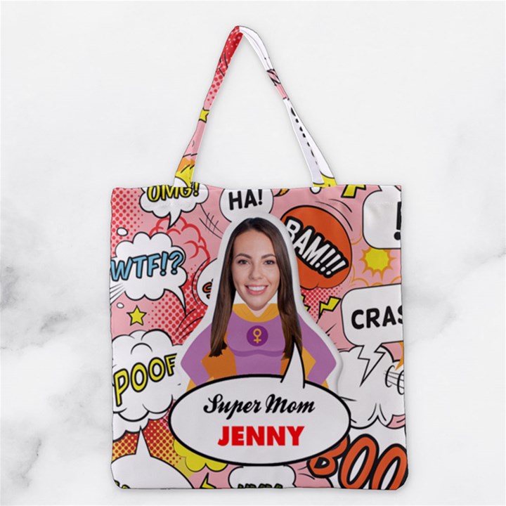 Personalized Super Mom Mother Photo Name Tote Bag Grocery Tote Bag