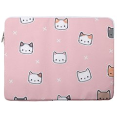 Cute Cat Cartoon Doodle Seamless Pink Pattern 17  Vertical Laptop Sleeve Case With Pocket