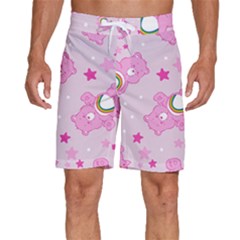 Cheer Bear Pink, Care, Care Bears, Cartoon Men s Beach Shorts