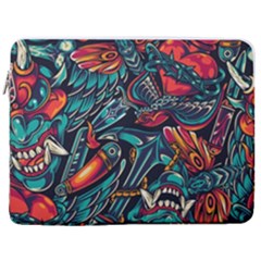 Vintage Tattoos Colorful Seamless Pattern 17  Vertical Laptop Sleeve Case With Pocket