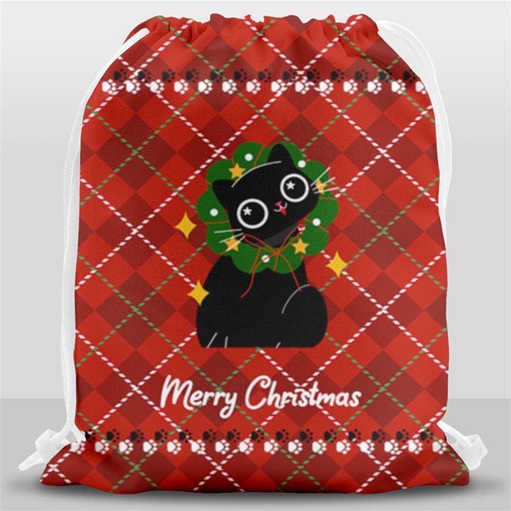 Personalized Any Text Xmas Cats Drawstring Bag Drawstring Bag (Large)