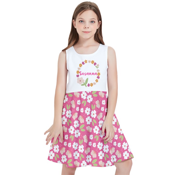 Personalized Name Flowers Pattern Kids  Skater Dress Kids  Skater Dress