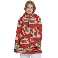 Christmas New Year Seamless Pattern Women s Pullover Zip Ski And Snowboard Waterproof Breathable Jacket