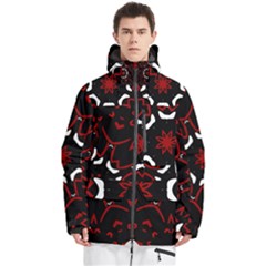 Red Shapes Mandala   Men s Multi Pockets Zip Ski And Snowboard Waterproof Breathable Jacket