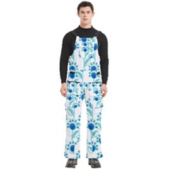 Blue Daisy Minimalist Leaves   Men s Side Zip Front Pouch Ski And Snowboard Bib Pants	