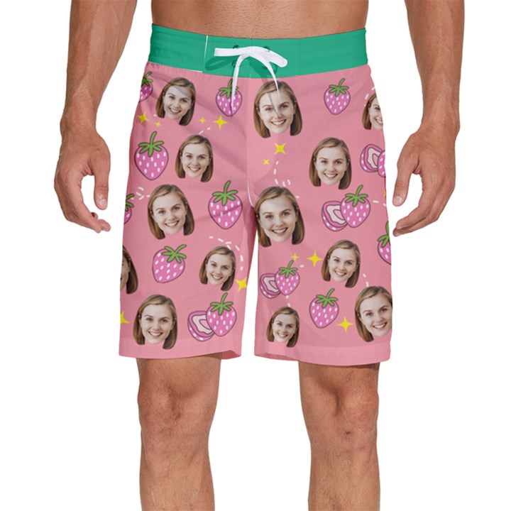 Personalized Photo Many Face Head Strawberry Men s Beach Shorts