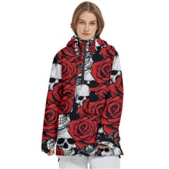Roses And Skulls Women s Pullover Zip Ski And Snowboard Waterproof Breathable Jacket