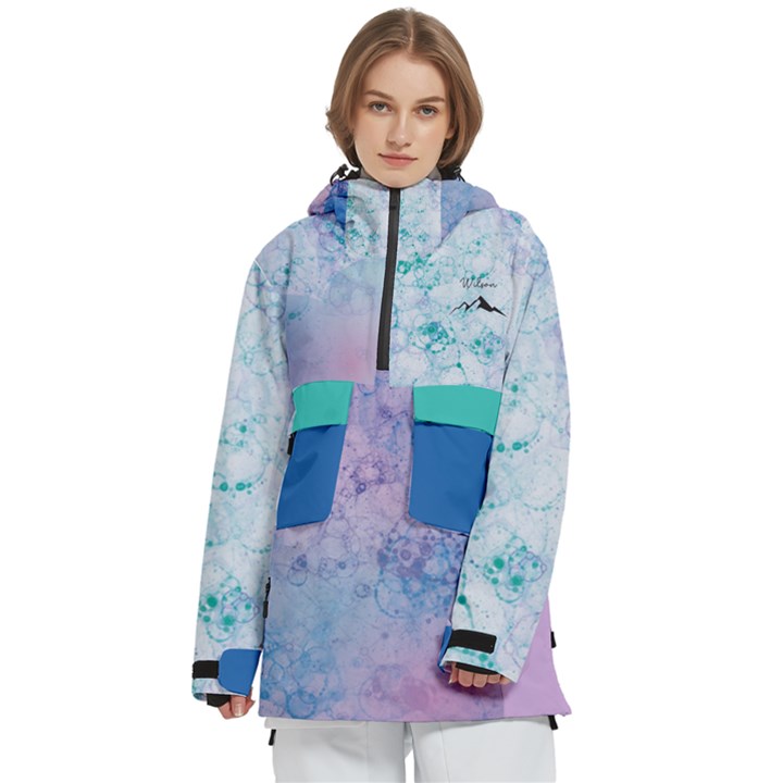 Personalized Light Marble Color Logo Any Text Name Women s Pullover Zip Ski and Snowboard Waterproof Breathable Jacket