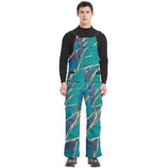 Aqua Batik, Abstract, Colorful Men s Side Zip Front Pouch Ski And Snowboard Bib Pants	