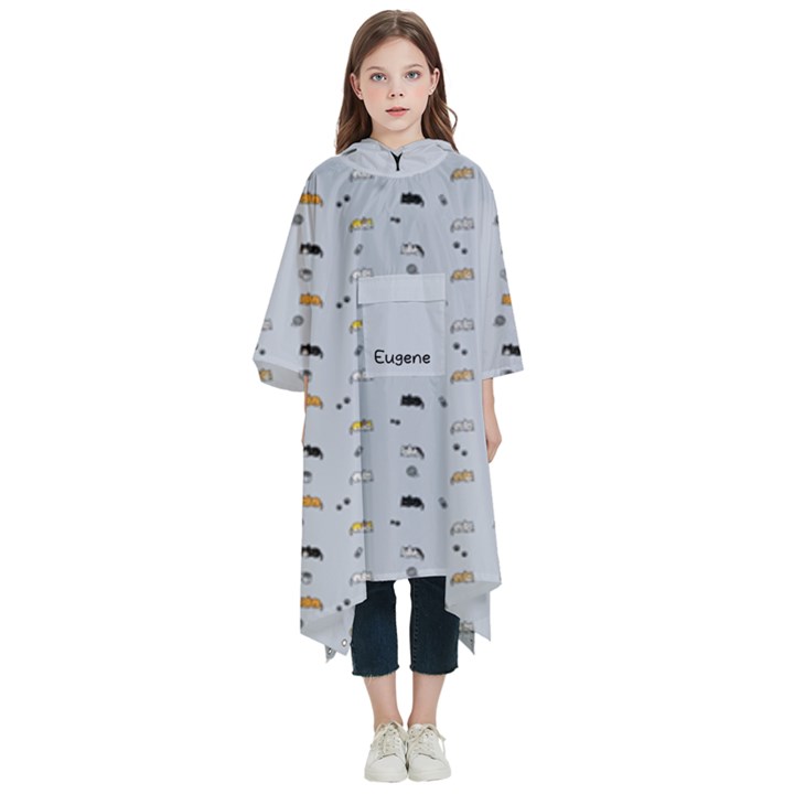 Personalized Name Little Cat Pattern Kids  Hooded Rain Ponchos