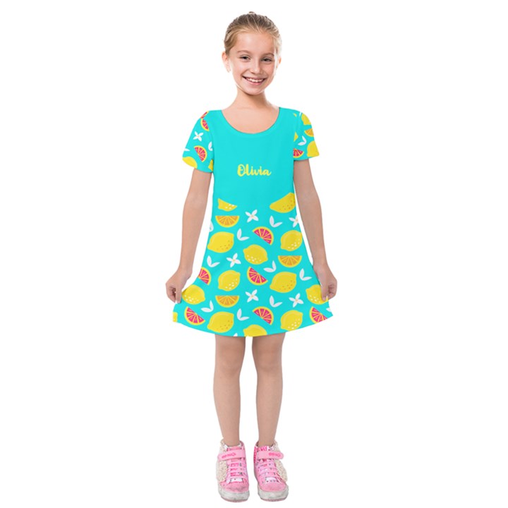 Personalized Any Text Lemon Kids  Short Sleeve Velvet Dress