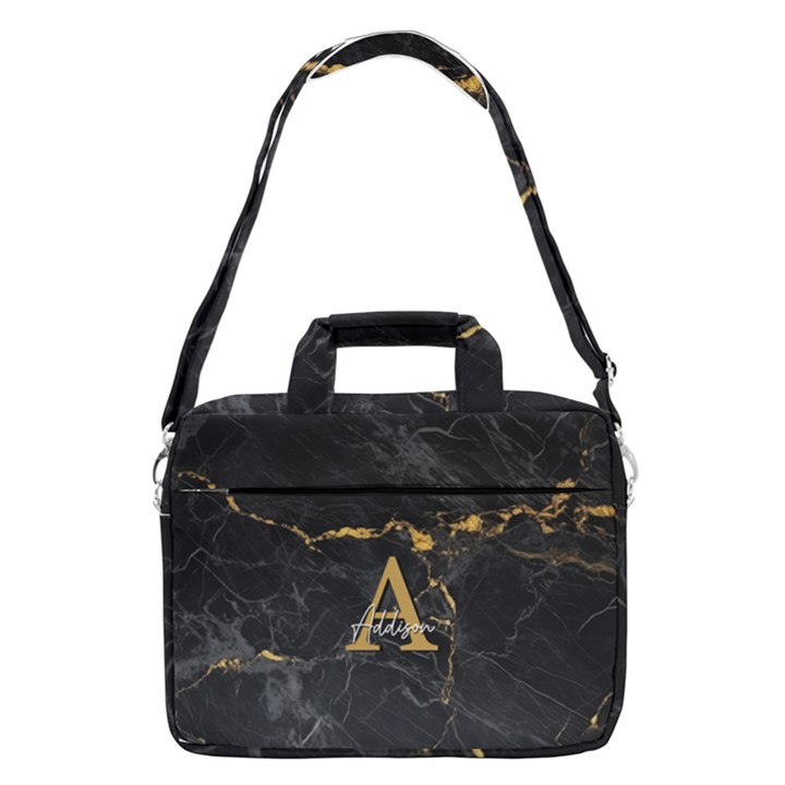 Personalized Name Initial Marble MacBook Pro 15  Shoulder Laptop Bag
