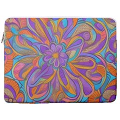 Mid Century Retro Floral 1970s 1960s Pattern 75 17  Vertical Laptop Sleeve Case With Pocket