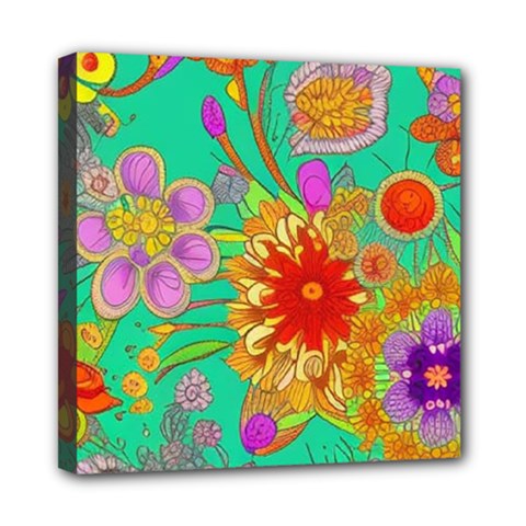 Mid Century Retro Floral 1970s 1960s Pattern 58 Mini Canvas 8  X 8  (stretched)