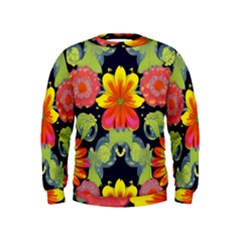 Mid Century Retro Floral 1970s 1960s Pattern 54 Kids  Sweatshirt