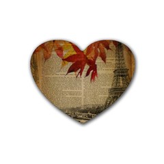 Elegant Fall Autumn Leaves Vintage Paris Eiffel Tower Landscape Drink Coasters (heart)