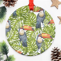 Tropical Print Leaves Birds Toucans Toucan Large Print Ornament (round) 