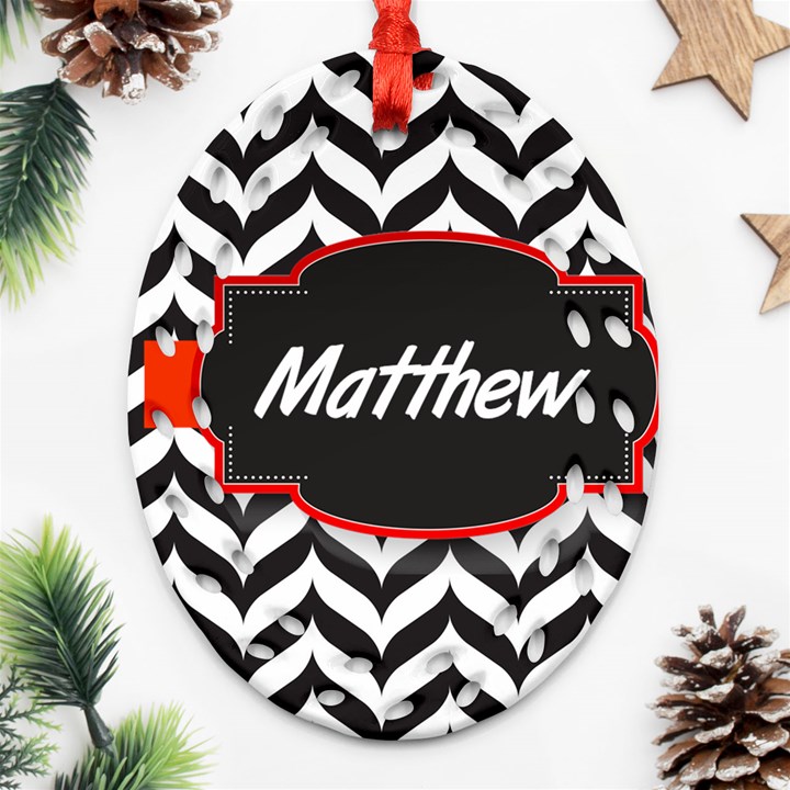 Pattern Black 1 Oval Filigree Ornament (Two Sides)