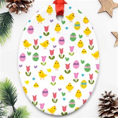 Easter - Chick And Tulips Ornament (oval)