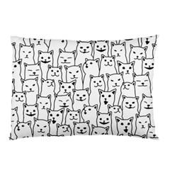 Funny Cat Pattern Organic Style Minimalist On White Background Pillow Case