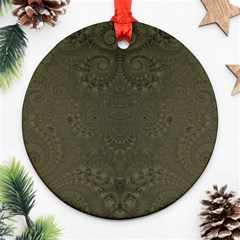 Rustic Green Brown Swirls Round Ornament (two Sides)
