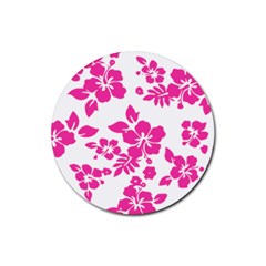 Hibiscus Pattern Pink Rubber Coaster (round) 