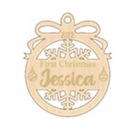 Personalized Ribbon Snowflakes Xmas Bubble Wood Ornament Front