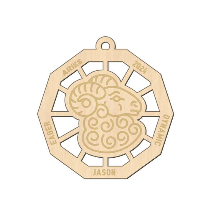 Personalized Zodiac Symbols Aries Wood Ornament