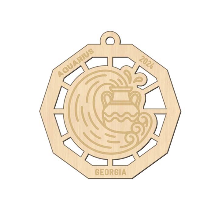 Personalized Zodiac Symbols Aquarius Wood Ornament