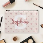 Personalized Name Monogram Heart Love Pink Cosmetic Bag (Large) Front