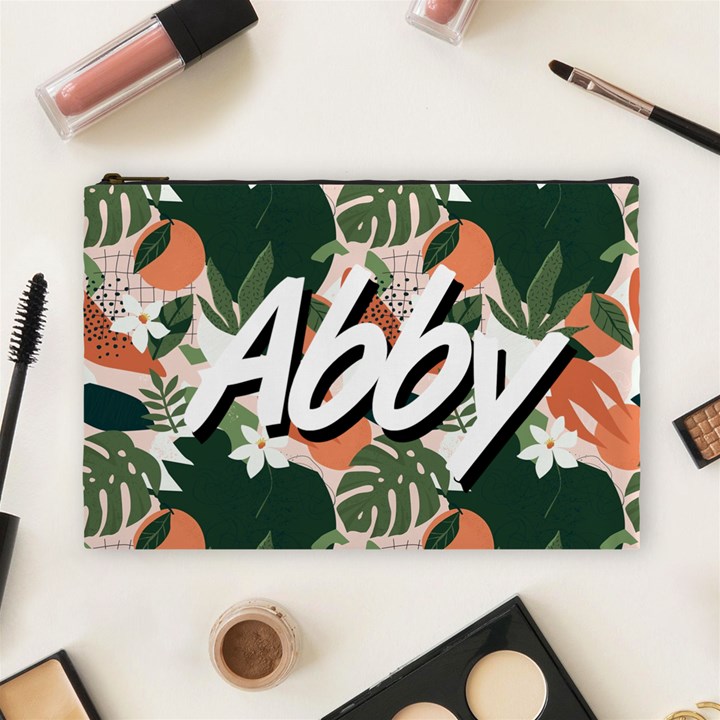 Personalized Tropical Polka Plants Cosmetic Bag (Large)
